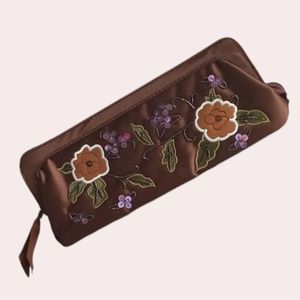 Avon Sequin and Beaded Floral Brown Satin Evening Clutch/Bag